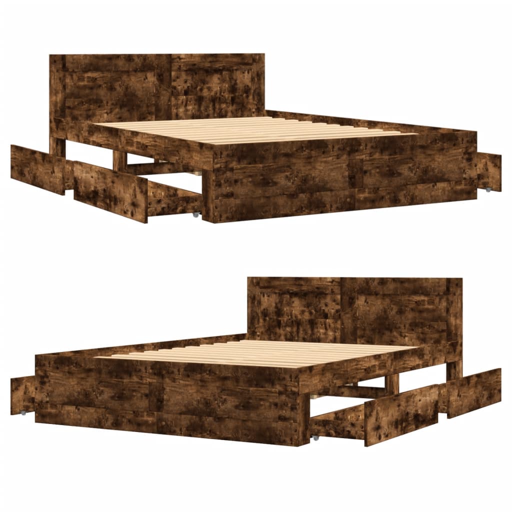 Bed Frame with Headboard without Mattress Smoked Oak 120x190 cm Small Double