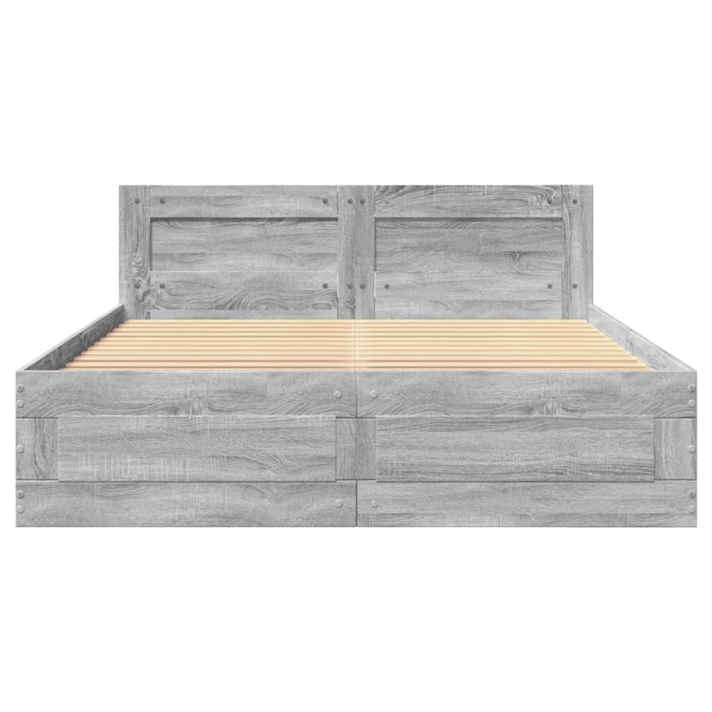 Bed Frame with Headboard without Mattress Grey Sonoma 120x190 cm Small Double