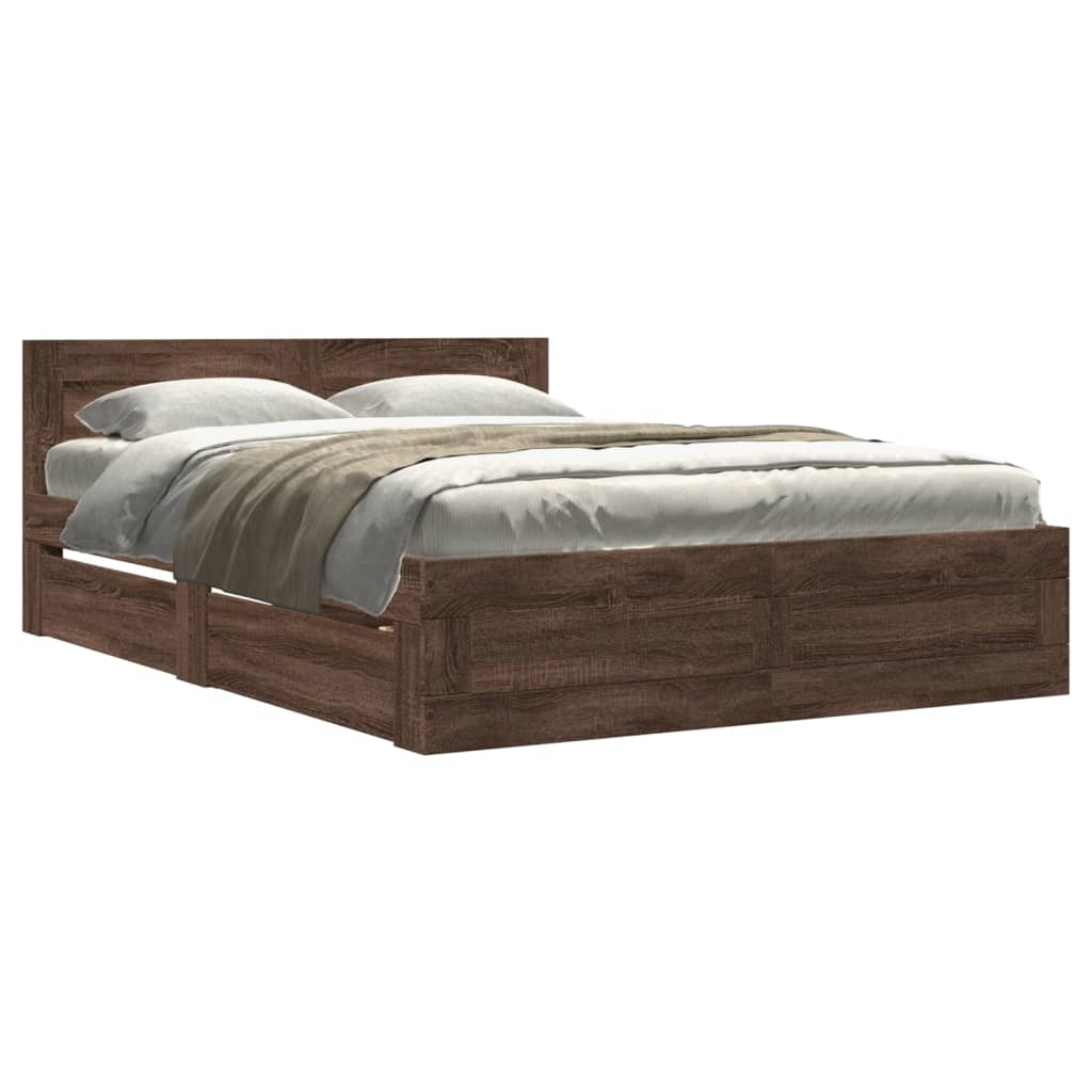 Bed Frame with Headboard without Mattress Brown Oak 120x190 cm Small Double