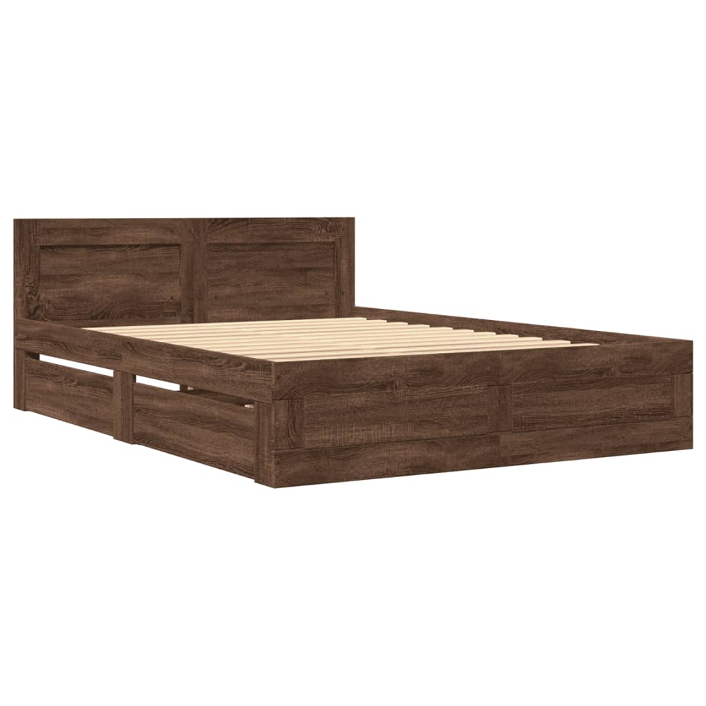 Bed Frame with Headboard without Mattress Brown Oak 120x190 cm Small Double