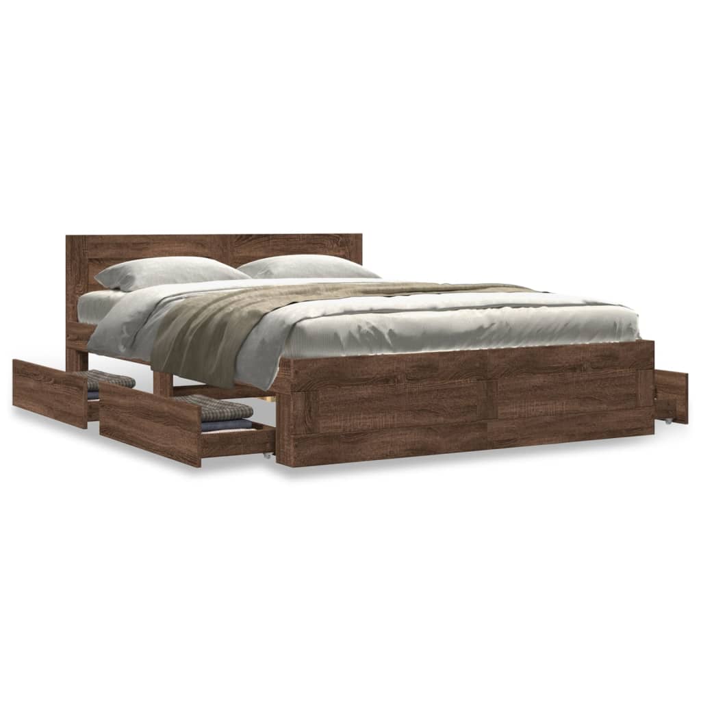 Bed Frame with Headboard without Mattress Brown Oak 120x190 cm Small Double