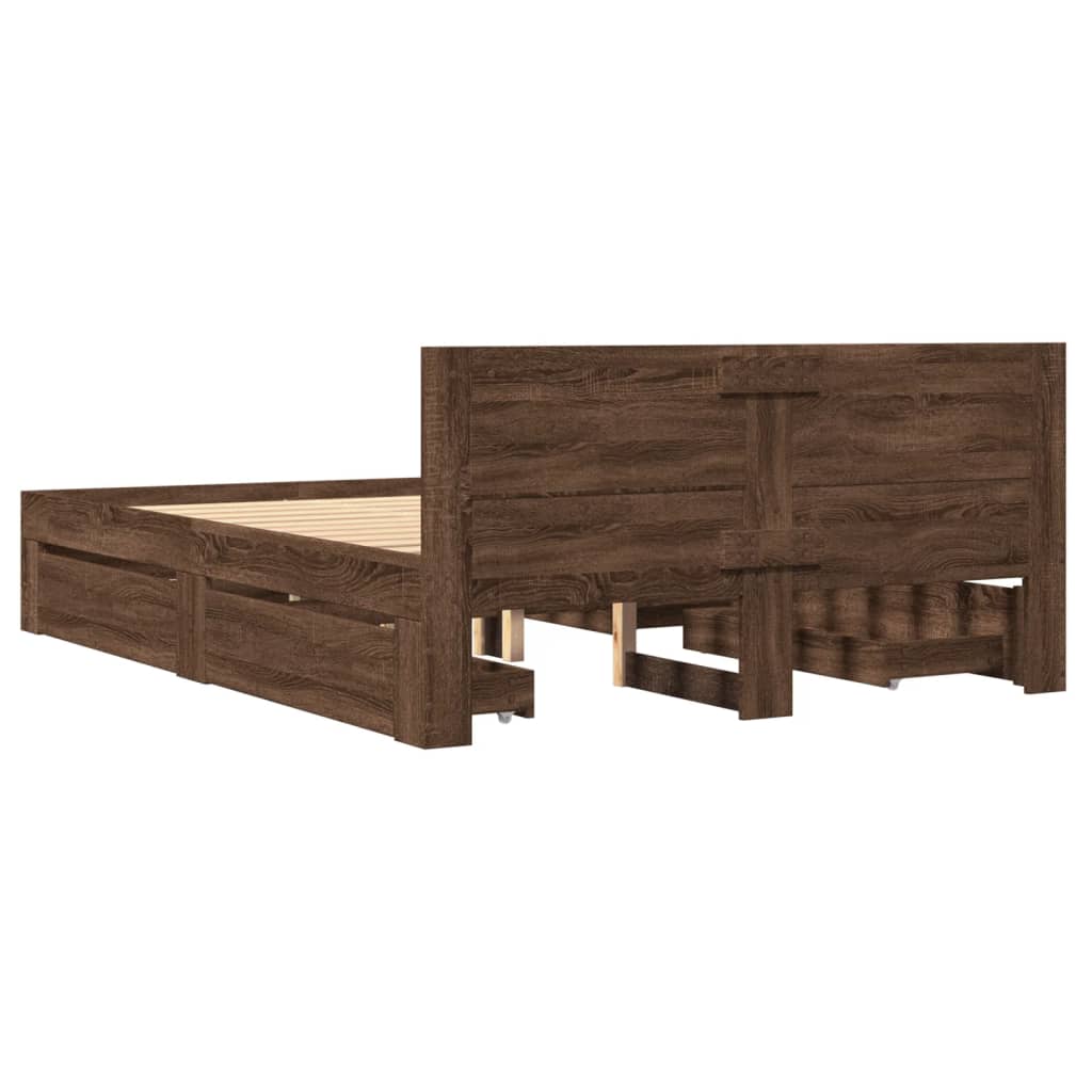 Bed Frame with Headboard without Mattress Brown Oak 120x190 cm Small Double