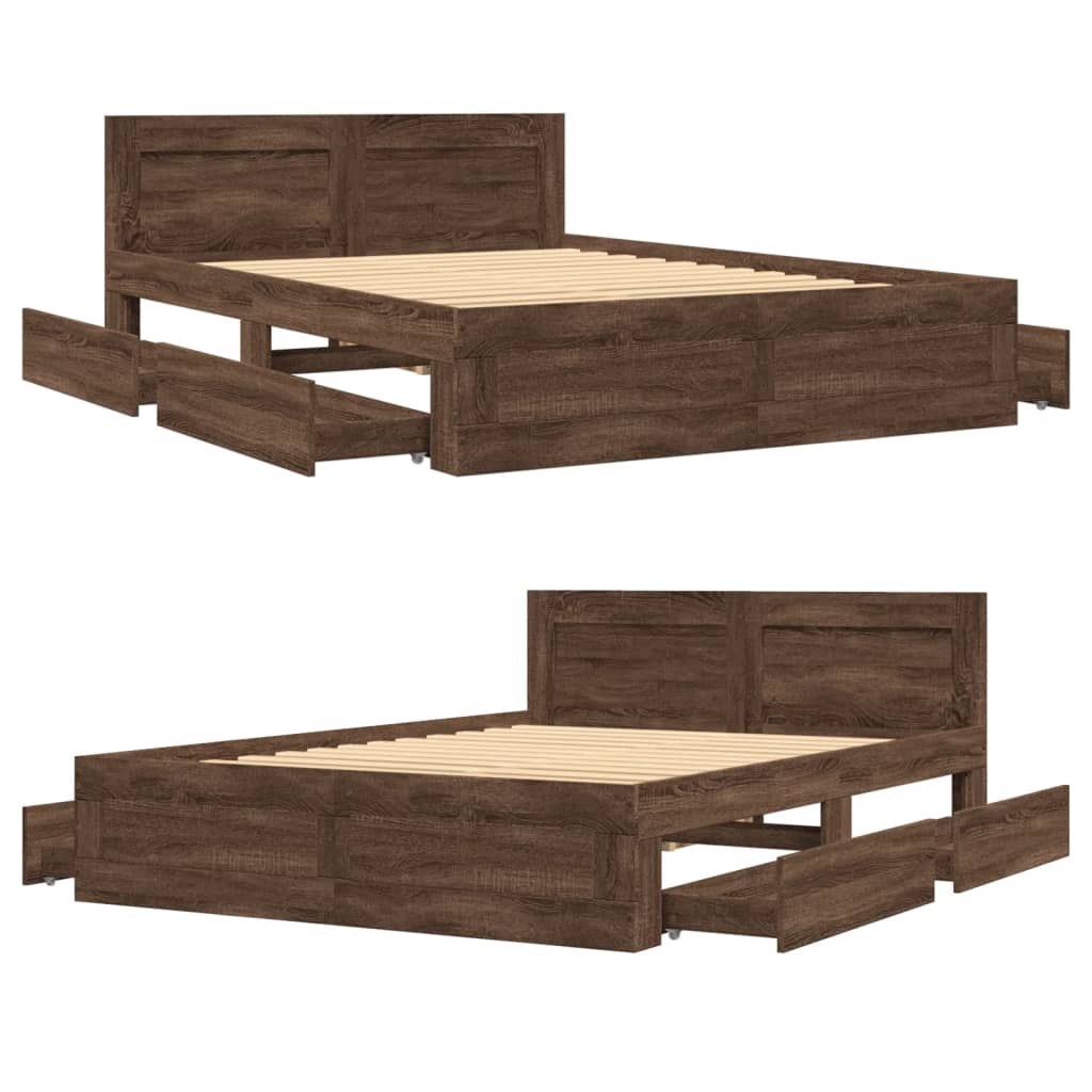 Bed Frame with Headboard without Mattress Brown Oak 120x190 cm Small Double