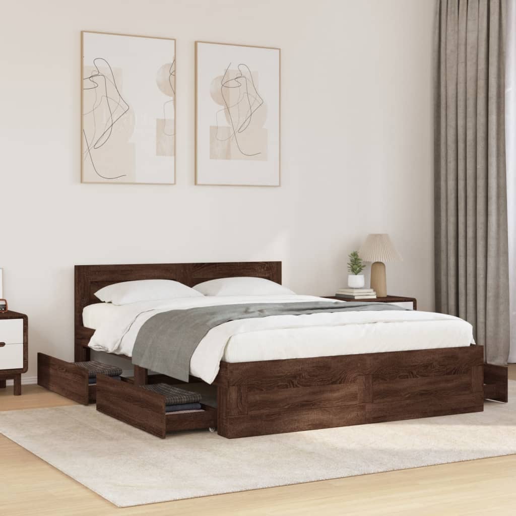 Bed Frame with Headboard without Mattress Brown Oak 120x190 cm Small Double