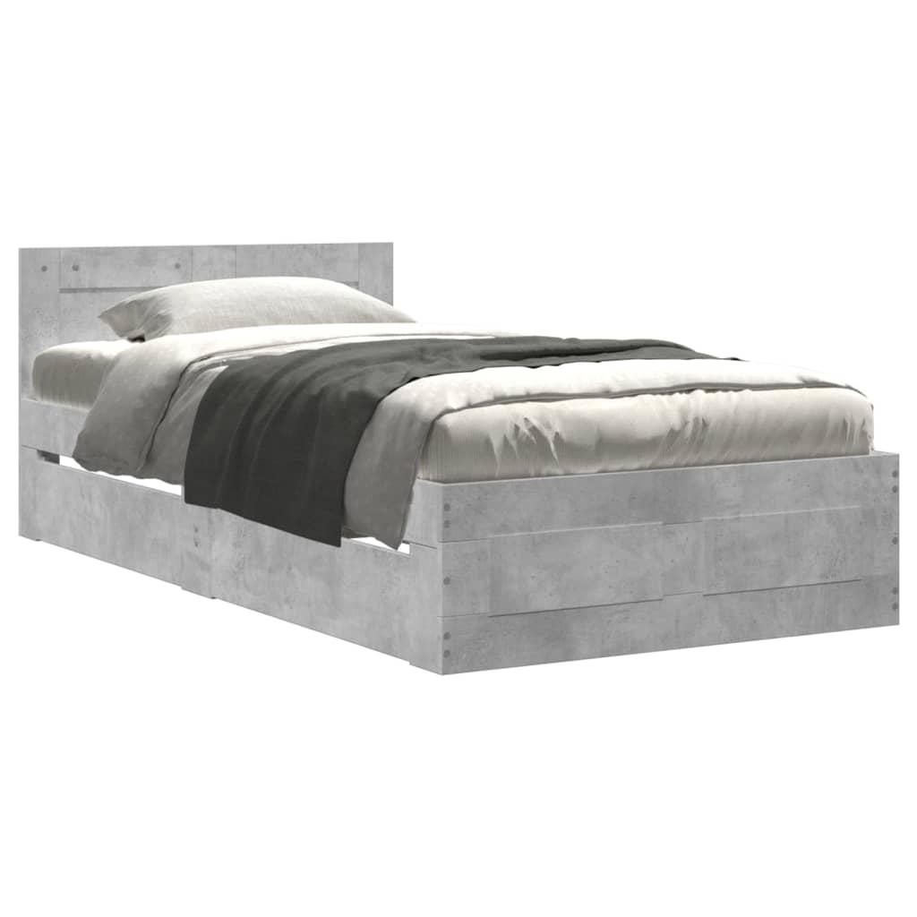 Bed Frame with Headboard without Mattress Concrete Grey 75x190 cm Small Single