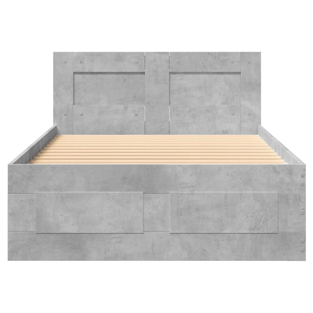 Bed Frame with Headboard without Mattress Concrete Grey 75x190 cm Small Single