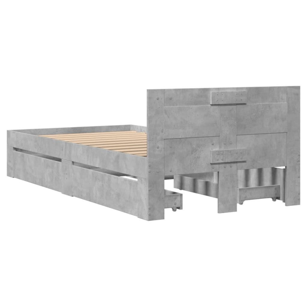 Bed Frame with Headboard without Mattress Concrete Grey 75x190 cm Small Single