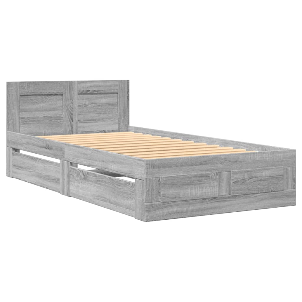 Bed Frame with Headboard without Mattress Grey Sonoma 75x190 cm Small Single