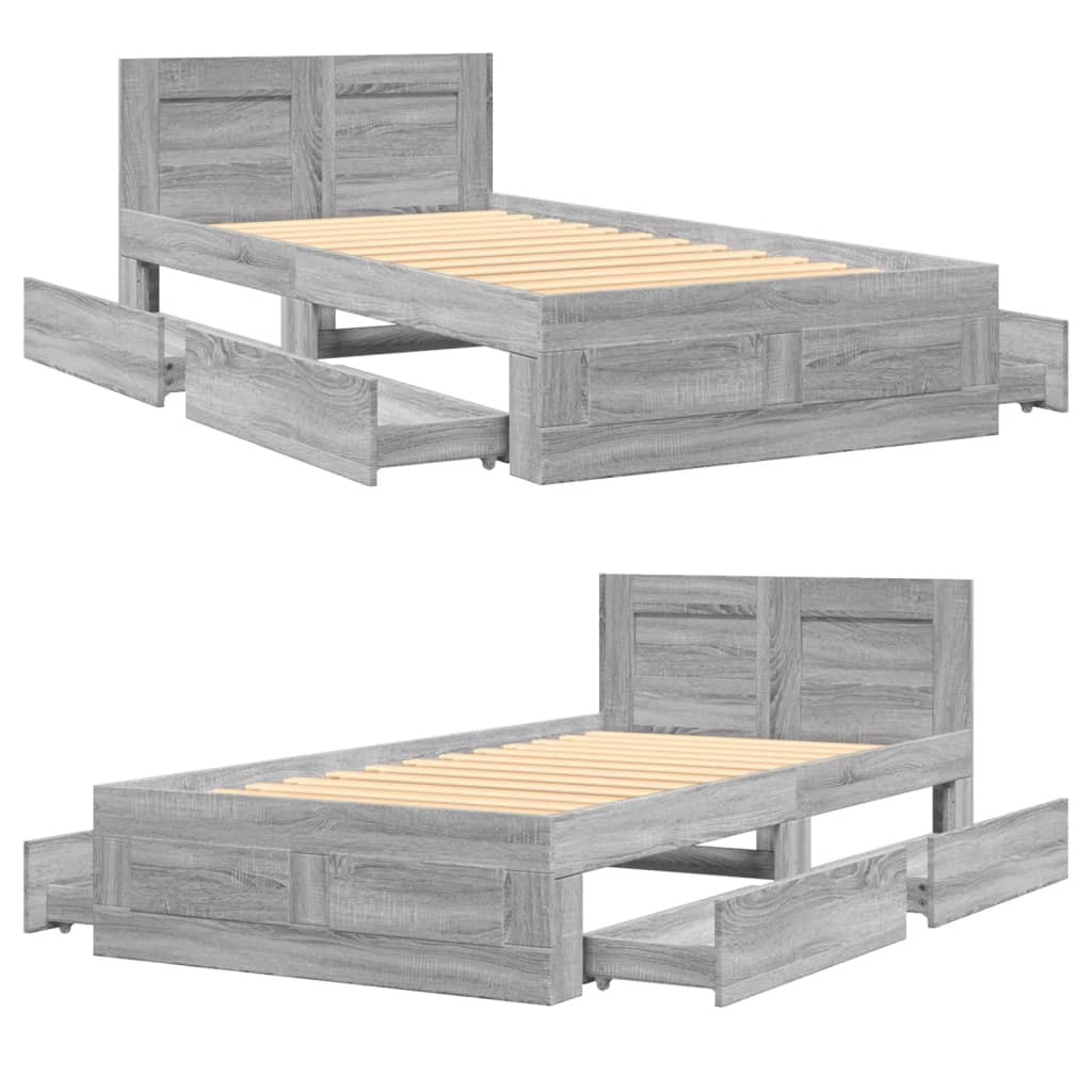 Bed Frame with Headboard without Mattress Grey Sonoma 75x190 cm Small Single