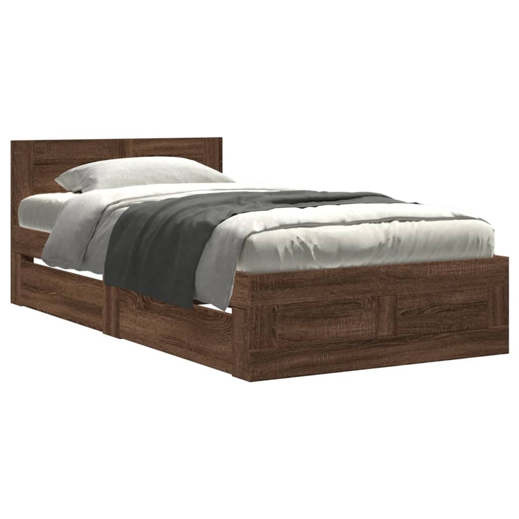 Bed Frame with Headboard without Mattress Brown Oak 75x190 cm Small Single