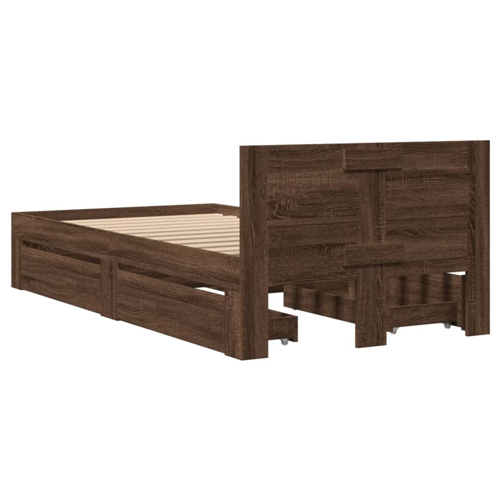 Bed Frame with Headboard without Mattress Brown Oak 75x190 cm Small Single