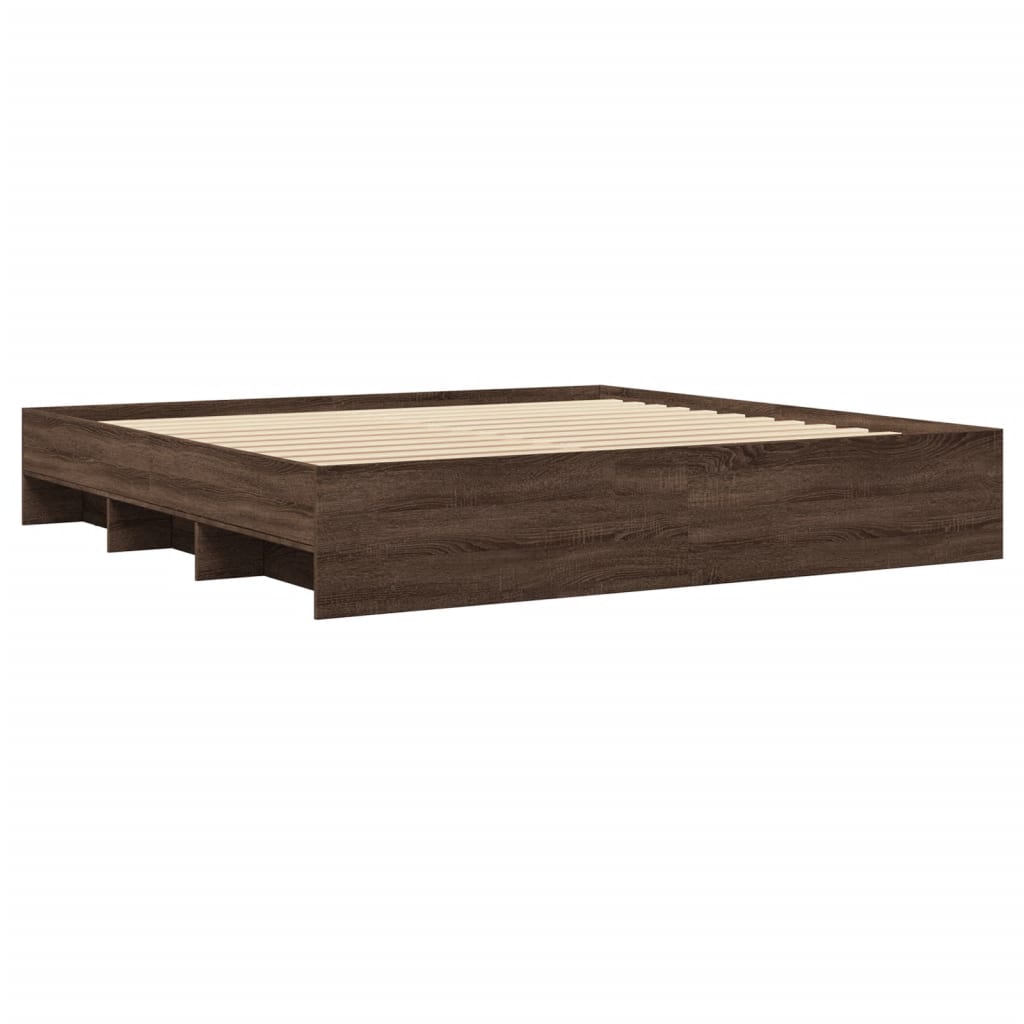 Bed Frame without Mattress Brown Oak 200x200 cm Engineered Wood