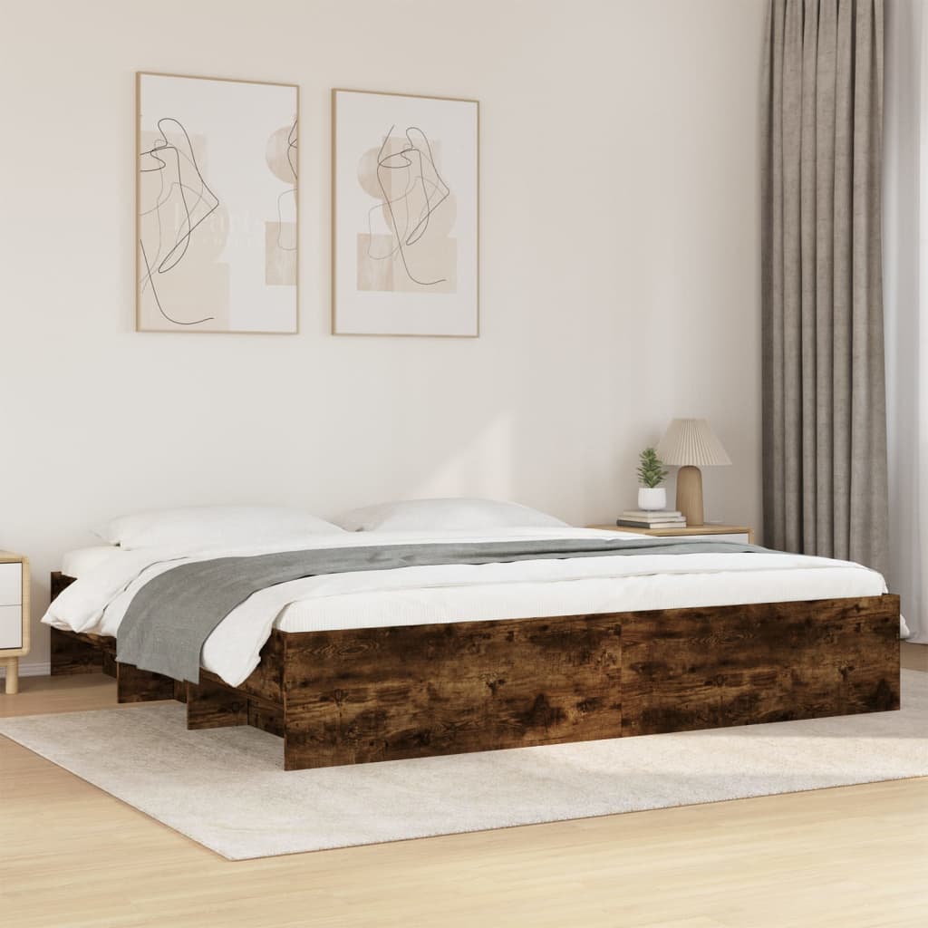 Bed Frame without Mattress Smoked Oak 180x200 cm Super King Engineered Wood