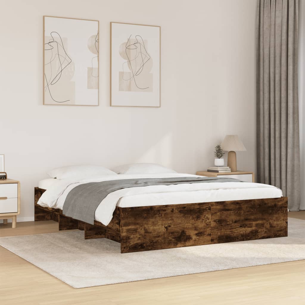 Bed Frame without Mattress Smoked Oak 160x200 cm Engineered Wood