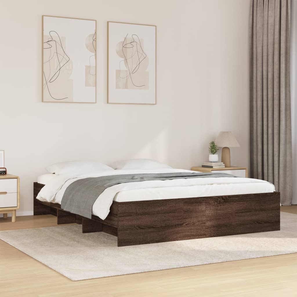 Bed Frame without Mattress Brown Oak 160x200 cm Engineered Wood