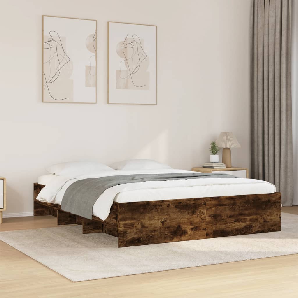 Bed Frame without Mattress Smoked Oak 150x200 cm King Size Engineered Wood
