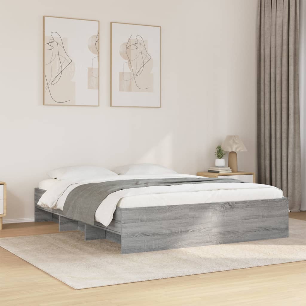 Bed Frame without Mattress Grey Sonoma 150x200 cm King Size Engineered Wood