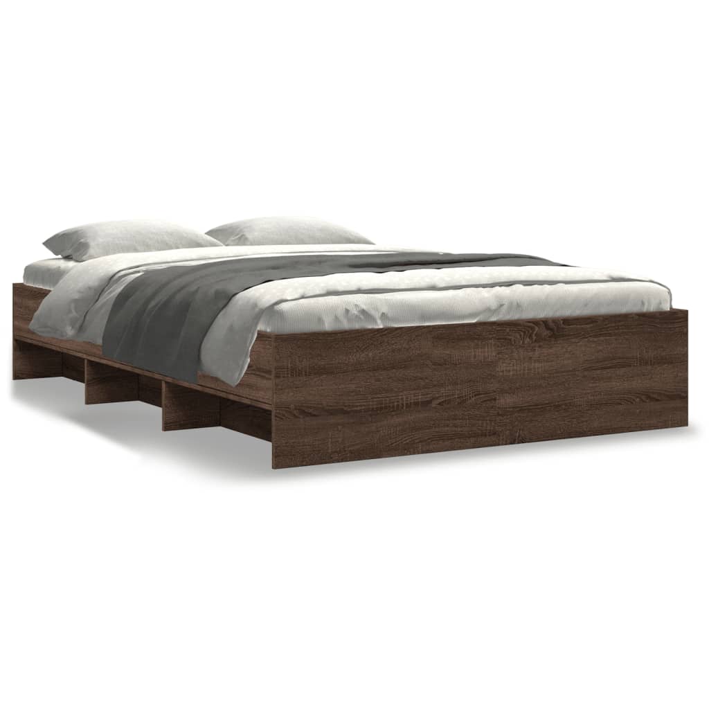 Bed Frame without Mattress Brown Oak 140x200 cm Engineered Wood