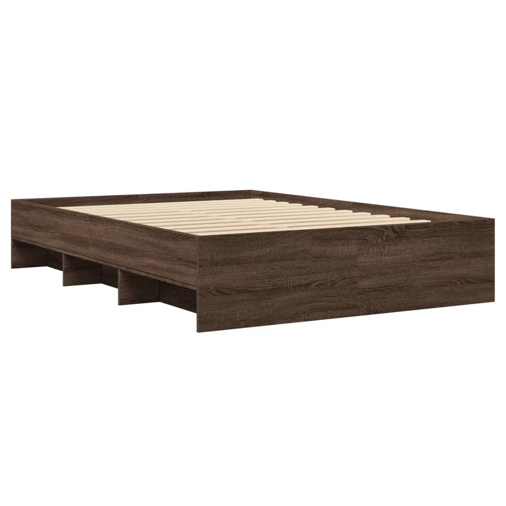 Bed Frame without Mattress Brown Oak 140x190 cm Engineered Wood