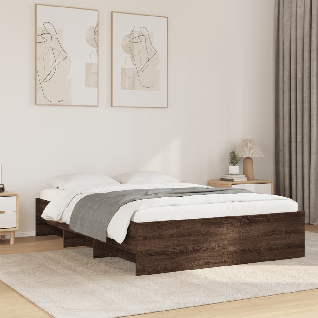 Bed Frame without Mattress Brown Oak 140x190 cm Engineered Wood