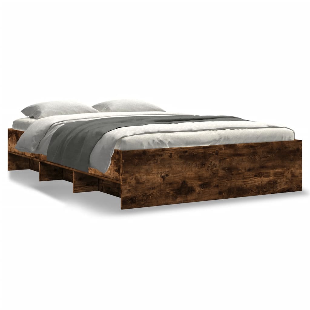 Bed Frame without Mattress Smoked Oak 135x190 cm Double Engineered Wood
