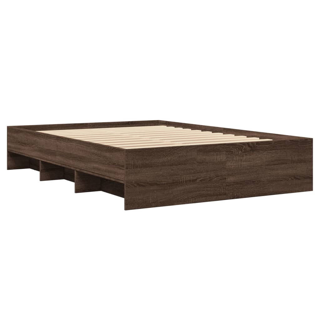 Bed Frame without Mattress Brown Oak 135x190 cm Double Engineered Wood