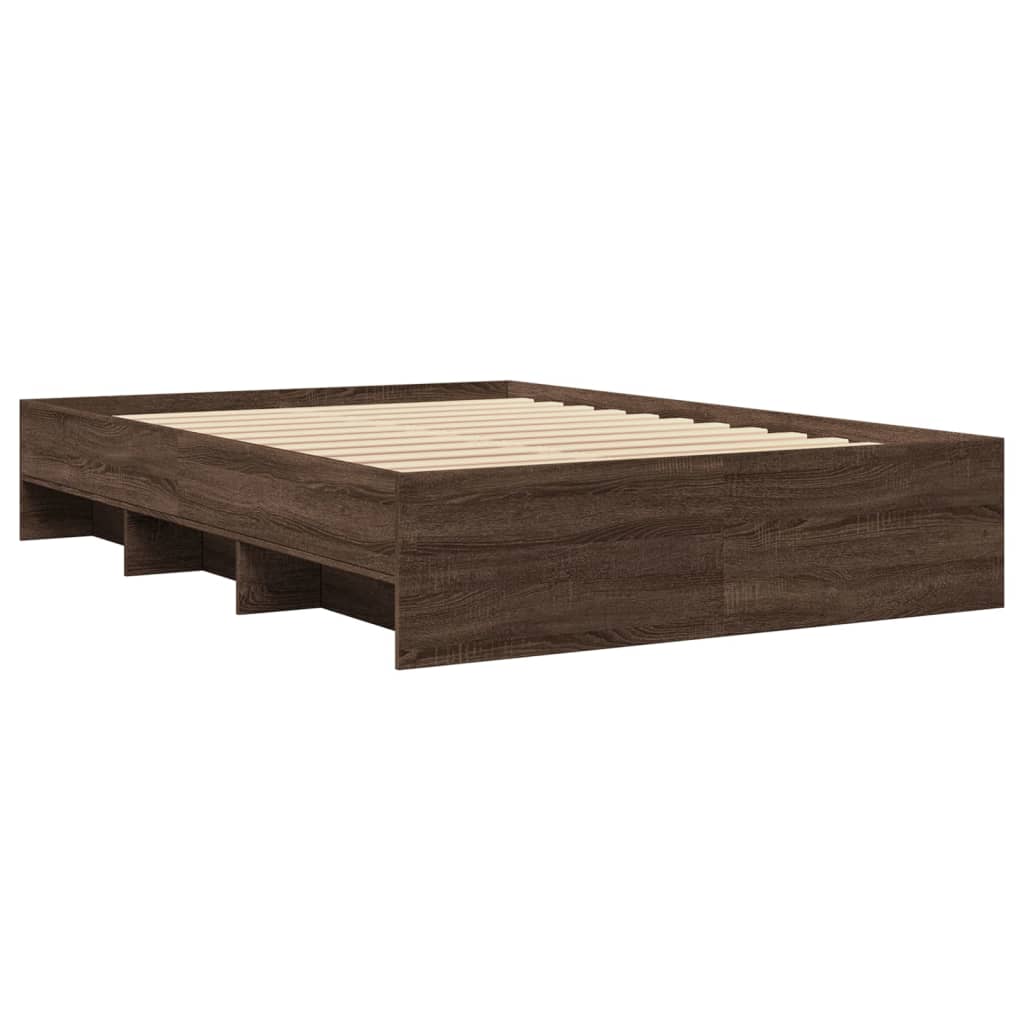 Bed Frame without Mattress Brown Oak 135x190 cm Double Engineered Wood