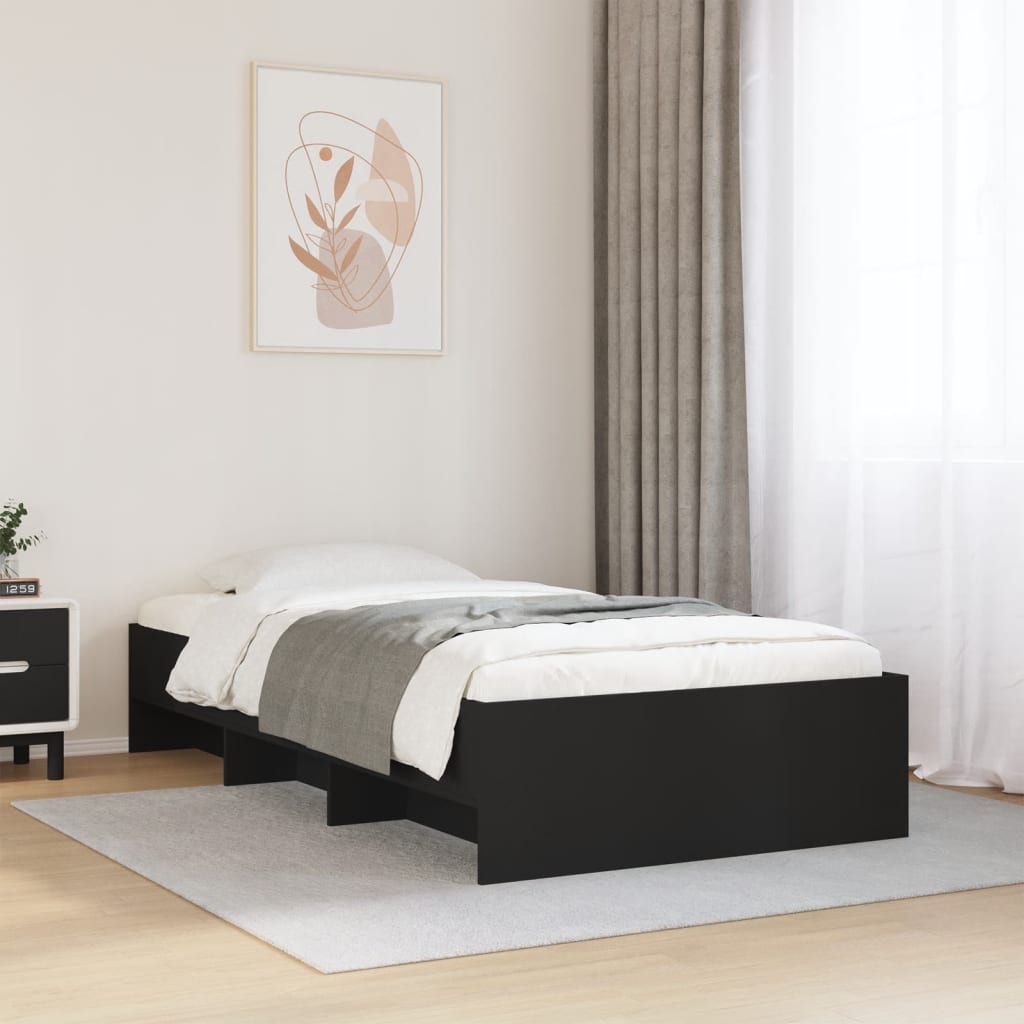 Bed Frame without Mattress Black 75x190 cm Small Single Engineered Wood