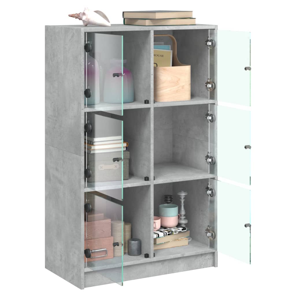 Highboard with Doors Concrete Grey 68x37x109 cm Engineered Wood