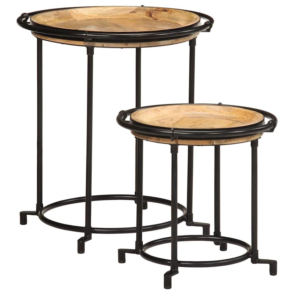 2 Piece Side Table Set Solid Wood Mango