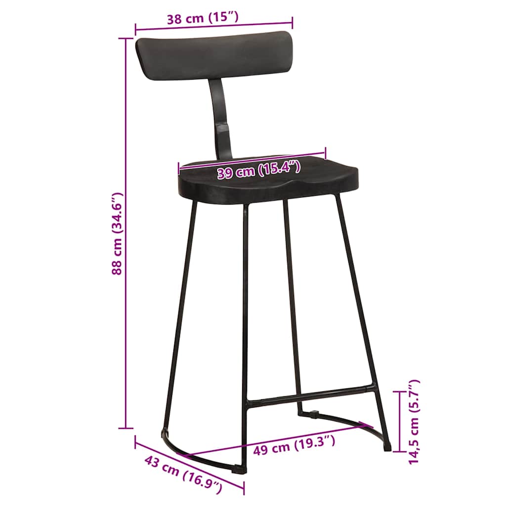 Bar Stools 2 pcs Black 49x43x88 cm Solid Wood Mango
