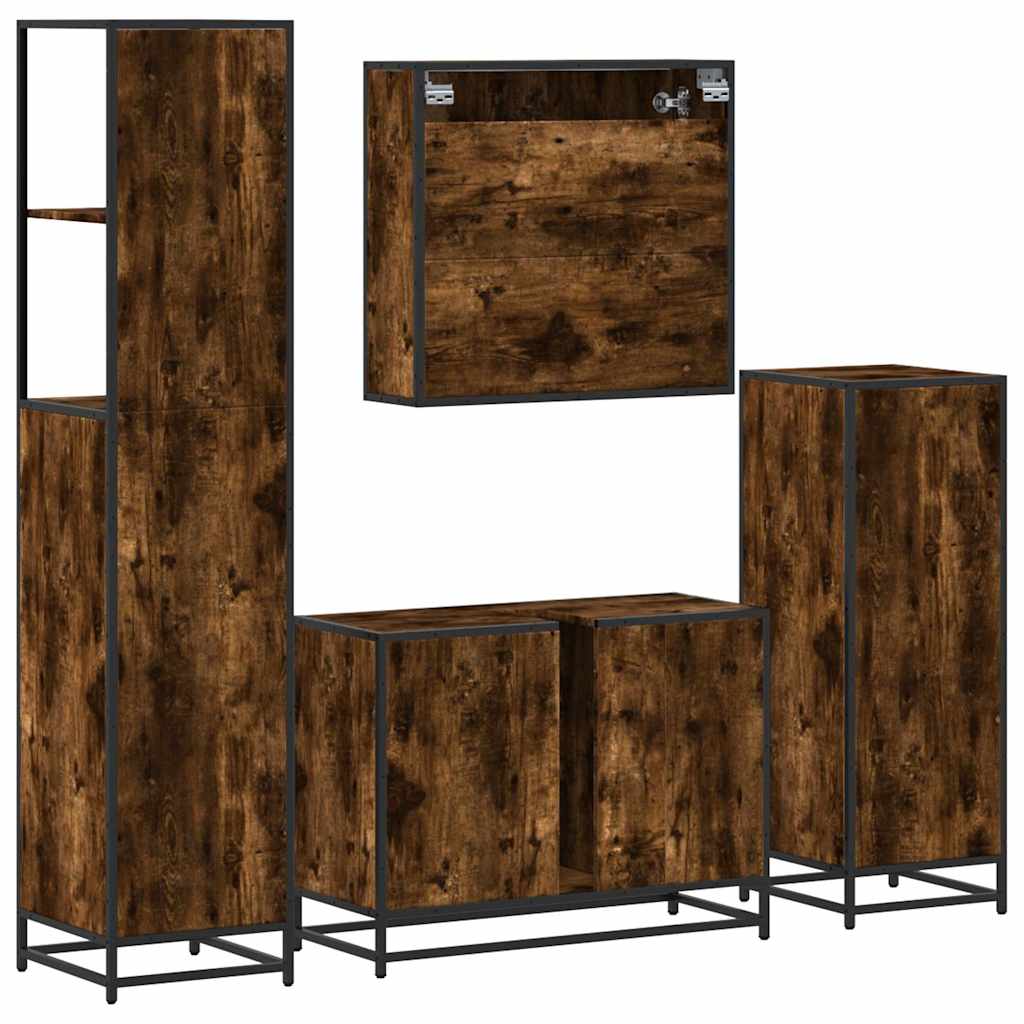 4 Piece Bathroom Furniture Set Smoked Oak Engineered Wood