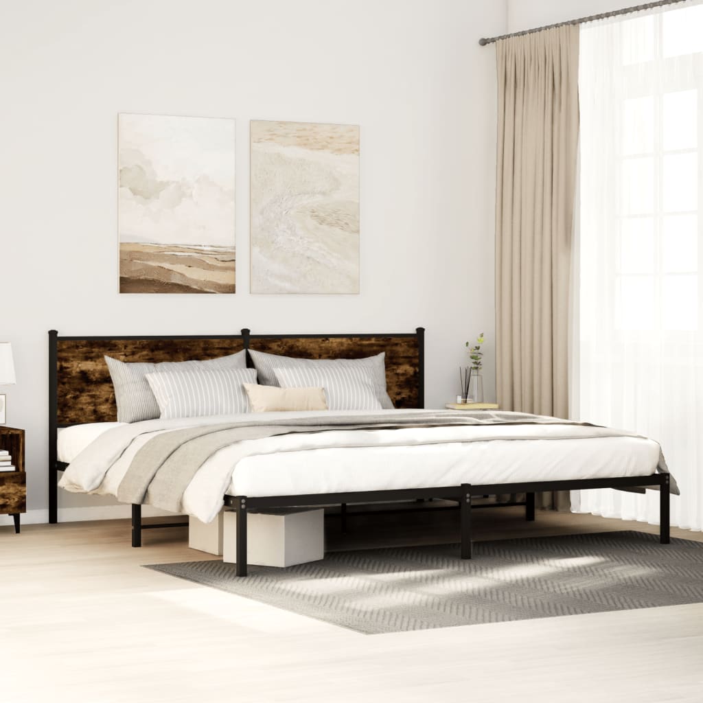 Metal Bed Frame without Mattress Smoked Oak 200x200 cm
