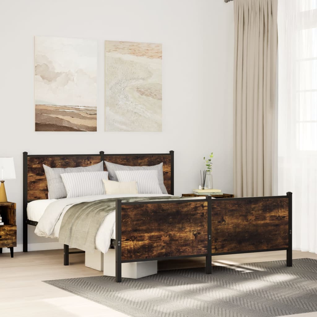 Metal Bed Frame without Mattress Smoked Oak 140x200 cm
