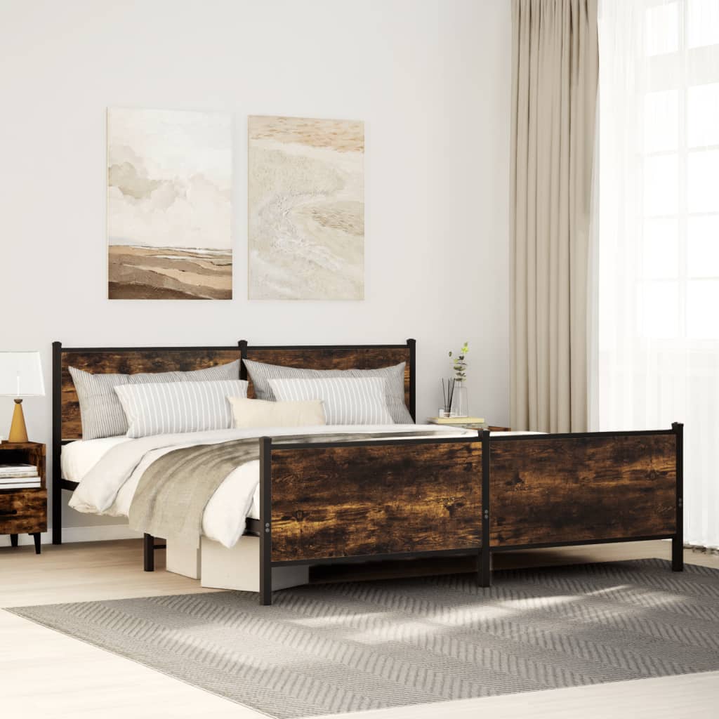 Metal Bed Frame without Mattress Smoked Oak 180x200 cm Super King