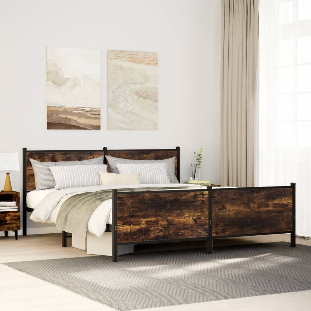 Metal Bed Frame without Mattress Smoked Oak 193x203 cm