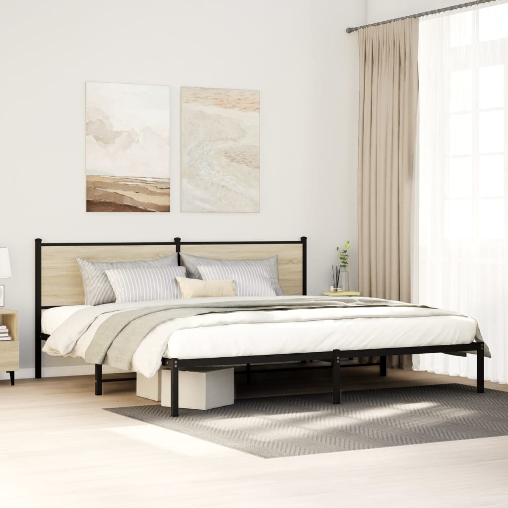 Metal Bed Frame without Mattress Sonoma Oak 200x200 cm