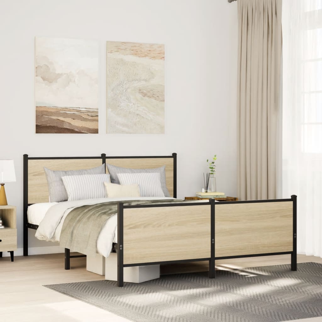 Metal Bed Frame without Mattress Sonoma Oak 140x190 cm