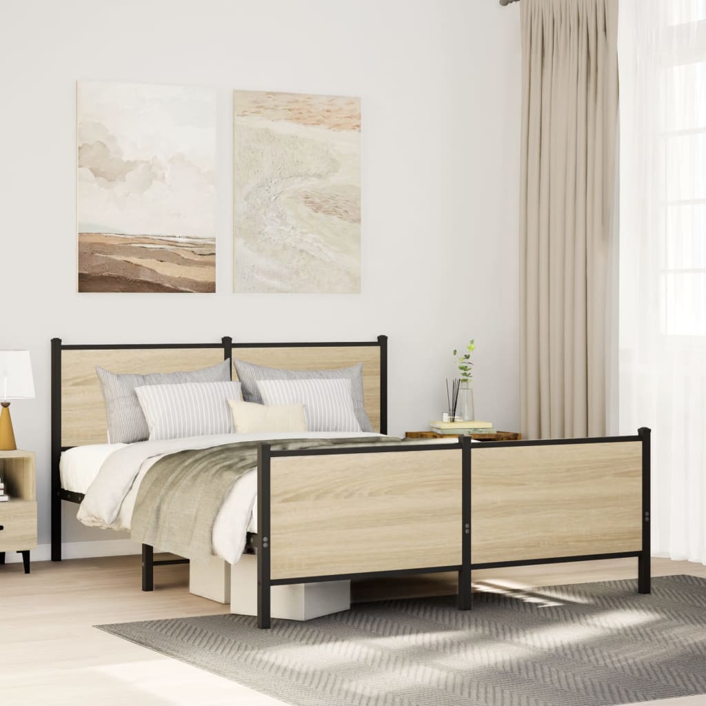 Metal Bed Frame without Mattress Sonoma Oak 160x200 cm