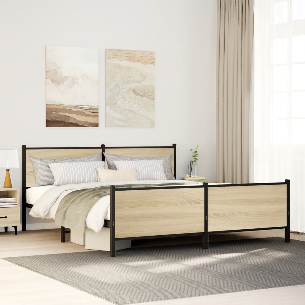 Metal Bed Frame without Mattress Sonoma Oak 183x213 cm