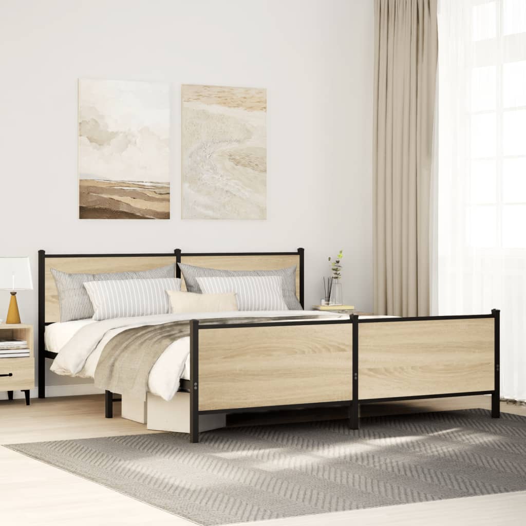 Metal Bed Frame without Mattress Sonoma Oak 193x203 cm