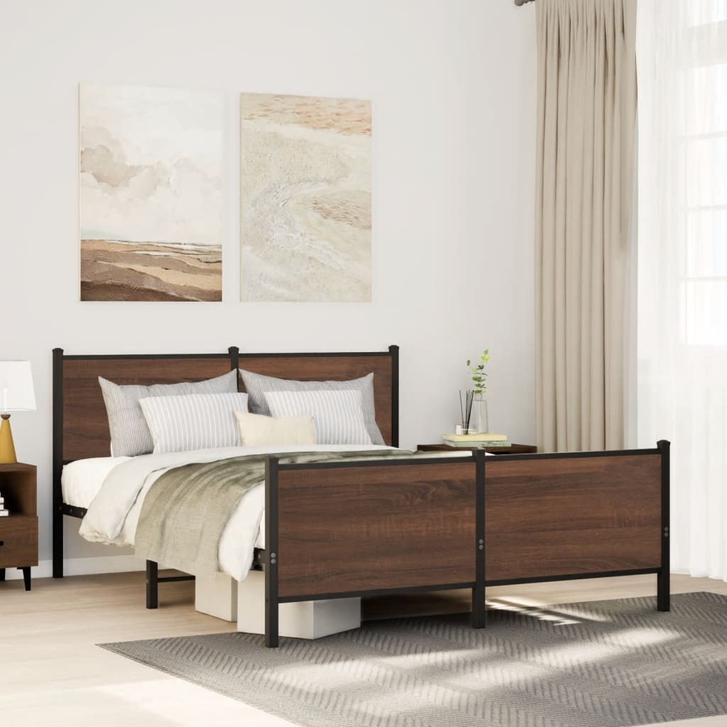Metal Bed Frame without Mattress Brown Oak 140x190 cm