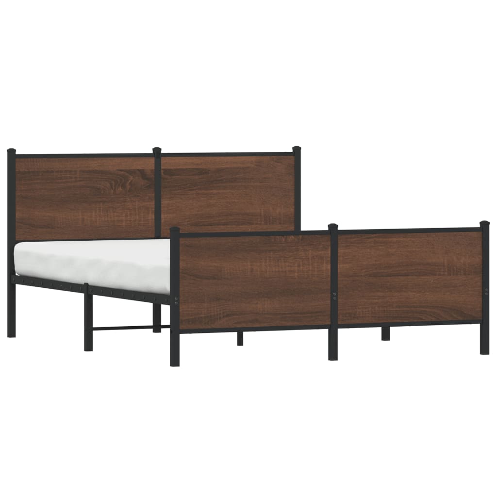 Metal Bed Frame without Mattress Brown Oak 140x200 cm