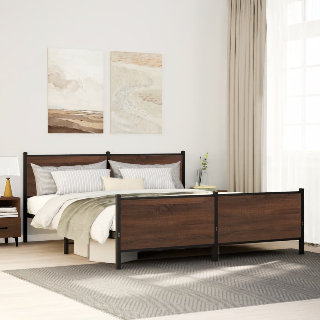 Metal Bed Frame without Mattress Brown Oak 180x200 cm Super King