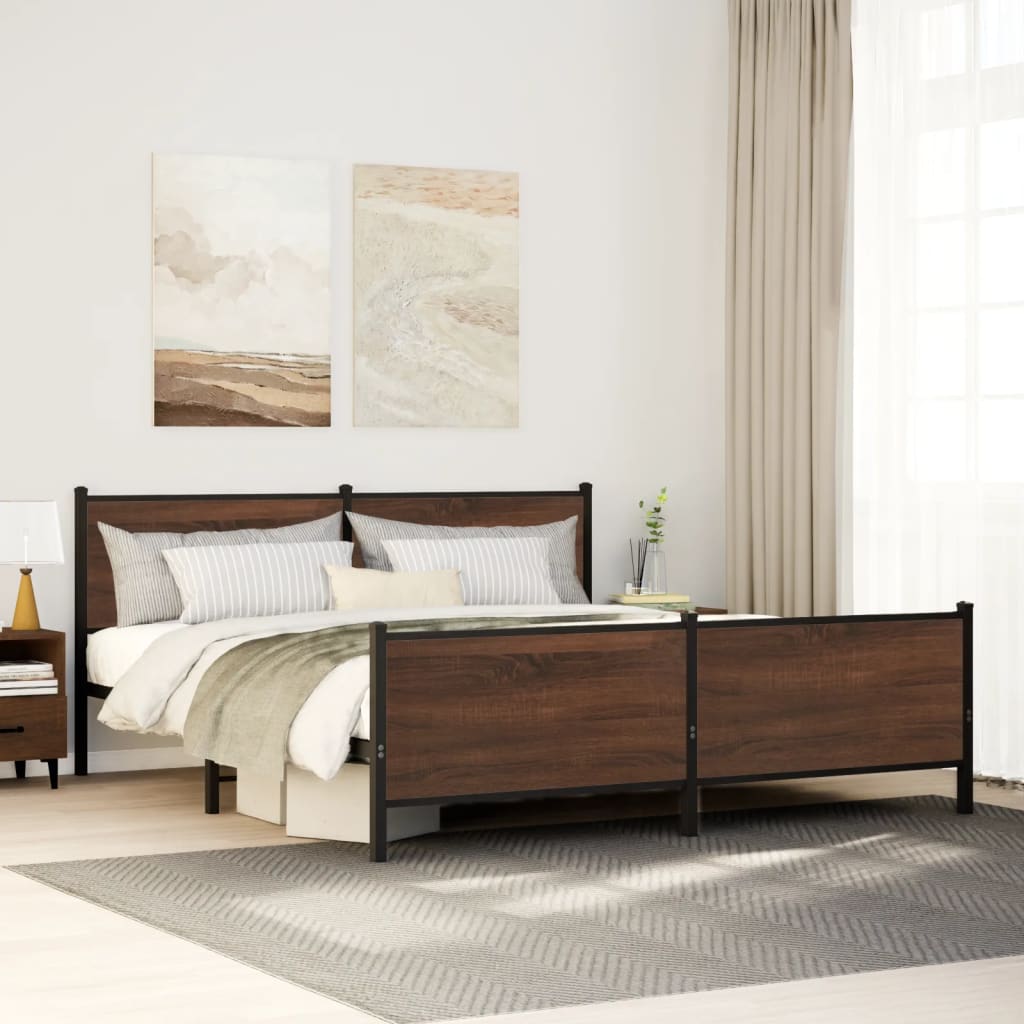 Metal Bed Frame without Mattress Brown Oak 200x200 cm