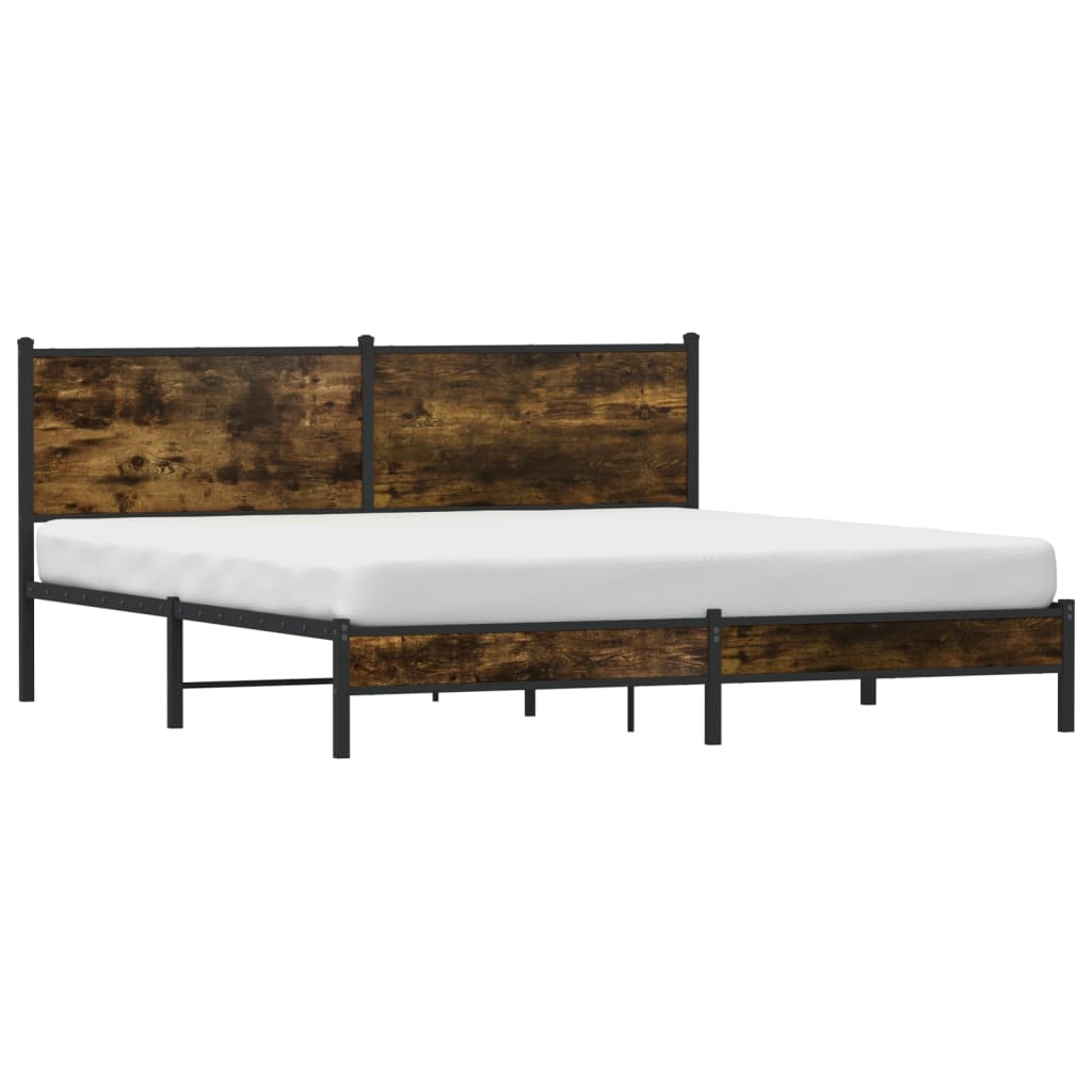 Metal Bed Frame without Mattress Smoked Oak 180x200 cm Super King