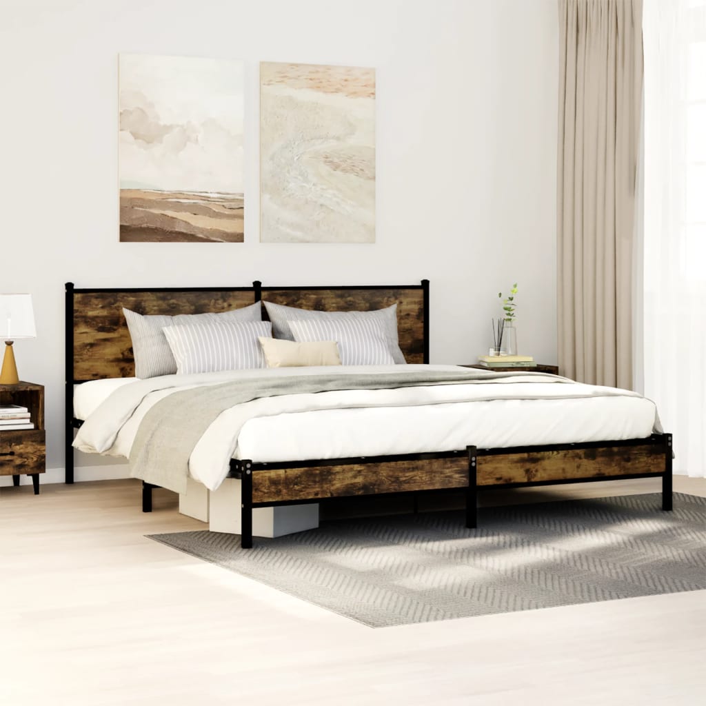 Metal Bed Frame without Mattress Smoked Oak 180x200 cm Super King
