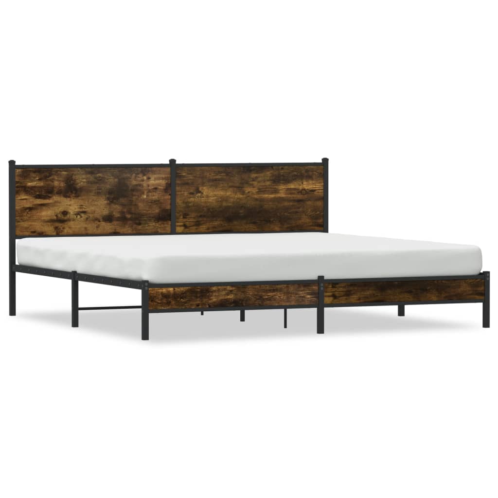 Metal Bed Frame without Mattress Smoked Oak 193x203 cm