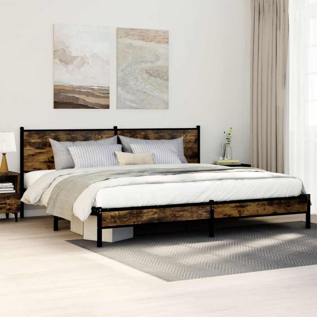 Metal Bed Frame without Mattress Smoked Oak 193x203 cm