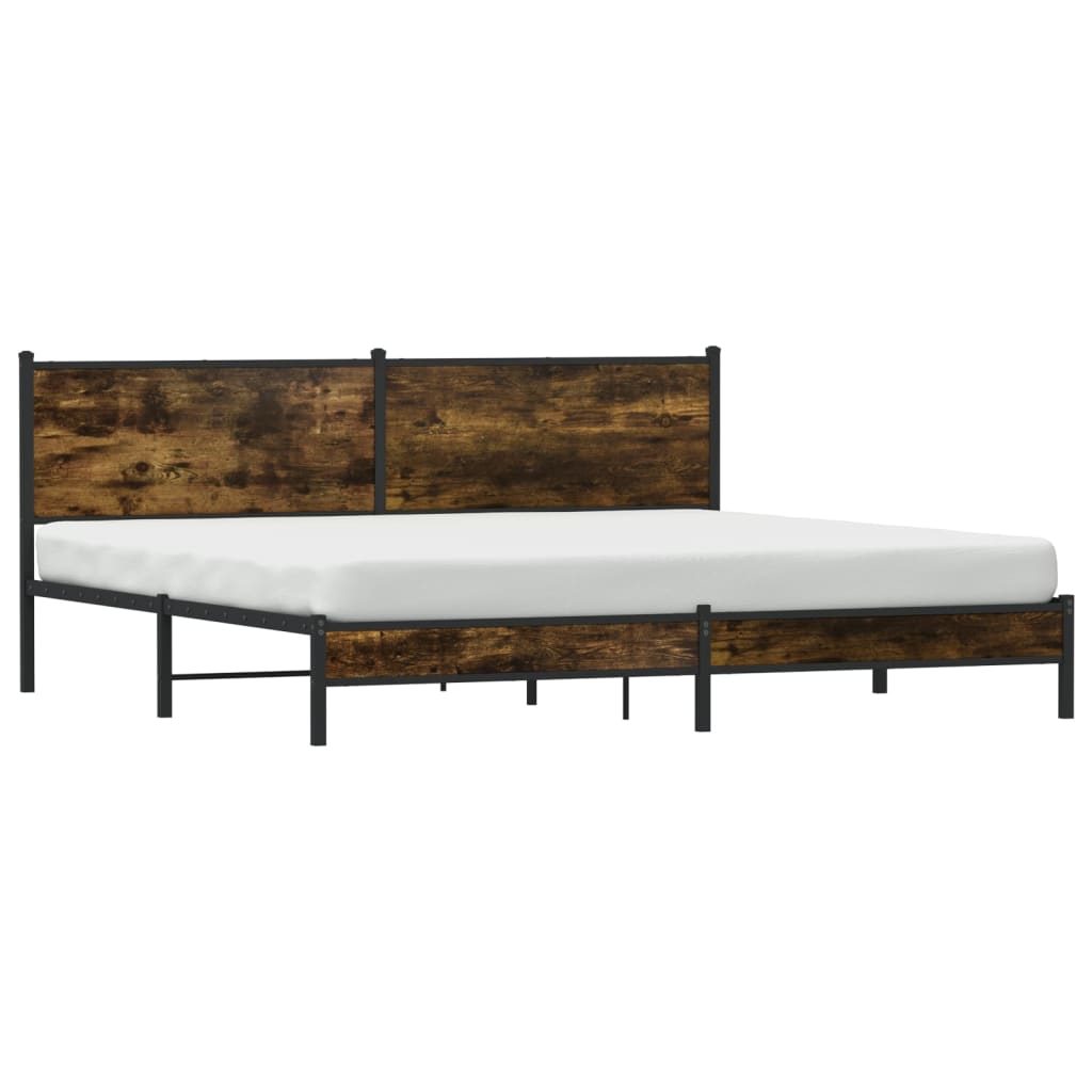 Metal Bed Frame without Mattress Smoked Oak 200x200 cm